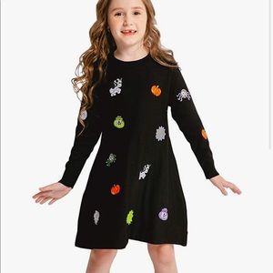 Black Halloween-Themed Kids Casual Dress